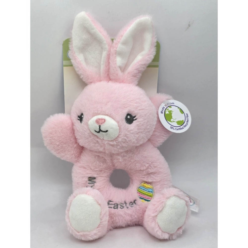 My First Easter Pink Rattle Bunny Plush 10"‎ Soft Crinkle Ears Spark Create NWT